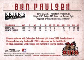2010 Grandstand Modesto Nuts #NNO Ben Paulsen Back