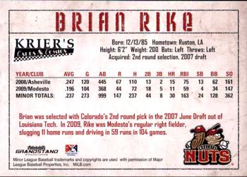 2010 Grandstand Modesto Nuts #NNO Brian Rike Back