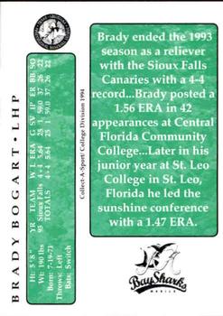 1994 Collect-A-Sport Mobile Baysharks #4 Brady Bogart Back