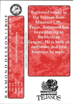 1994 Collect-A-Sport San Antonio Tejanos #9 Raymond DeLeon Back