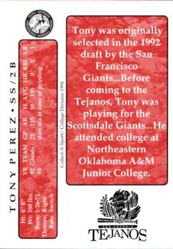 1994 Collect-A-Sport San Antonio Tejanos #22 Tony Perez Back