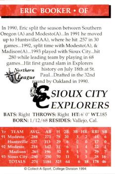 1994 Collect-A-Sport Sioux City Explorers #NNO Eric Booker Back