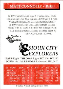 1994 Collect-A-Sport Sioux City Explorers #NNO Matt Connolly Back
