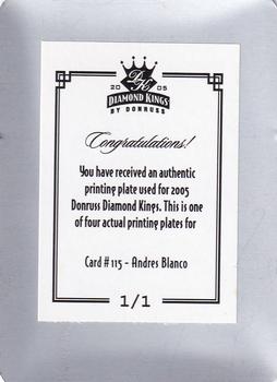2005 Donruss Diamond Kings - Press Plates Yellow #115 Andres Blanco Back