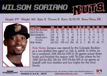 2015 Grandstand Modesto Nuts #NNO Wilson Soriano Back
