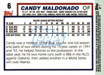 2005 Topps All-Time Fan Favorites #6 Candy Maldonado Back
