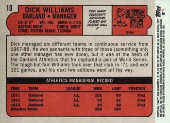 2005 Topps All-Time Fan Favorites #10 Dick Williams Back