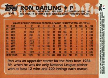 2005 Topps All-Time Fan Favorites #74 Ron Darling Back