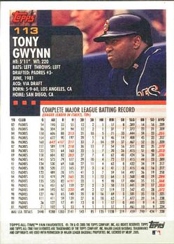 2005 Topps All-Time Fan Favorites #113 Tony Gwynn Back
