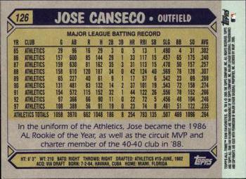 2005 Topps All-Time Fan Favorites #126 Jose Canseco Back