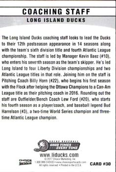 2017 Choice Long Island Ducks #30 Kevin Baez / Billy Horn / Lew Ford / Bud Harrelson Back