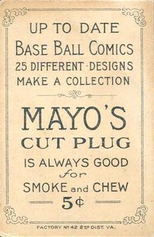1900 T203 Mayo’s Base Ball Comics #NNO A Crack Outfielder Back