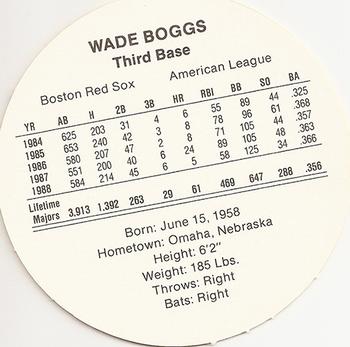 1989 Cadaco Discs - Back Variation #NNO Wade Boggs Back