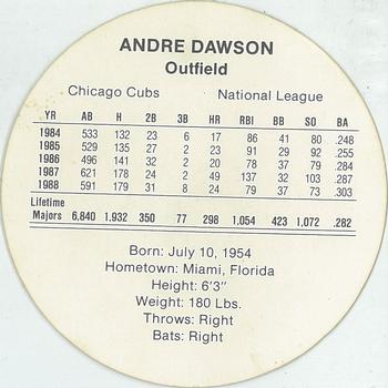 1989 Cadaco Discs - Back Variation #NNO Andre Dawson Back