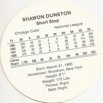 1989 Cadaco Discs - Back Variation #NNO Shawon Dunston Back