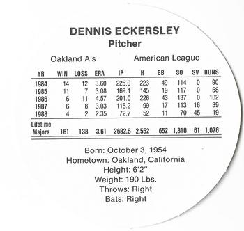 1989 Cadaco Discs - Back Variation #NNO Dennis Eckersley Back
