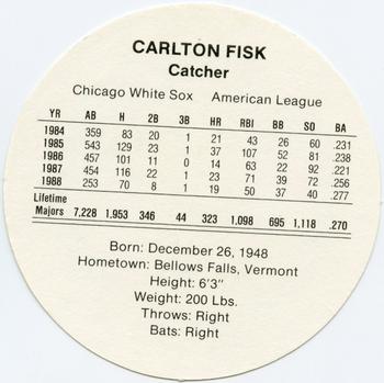 1989 Cadaco Discs - Back Variation #NNO Carlton Fisk Back