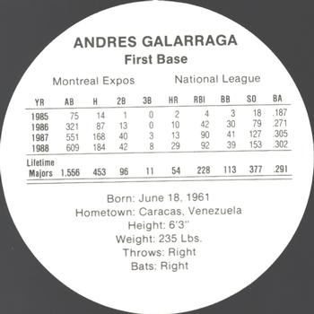 1989 Cadaco Discs - Back Variation #NNO Andres Galarraga Back