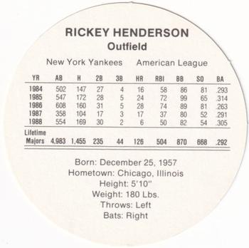 1989 Cadaco Discs - Back Variation #NNO Rickey Henderson Back
