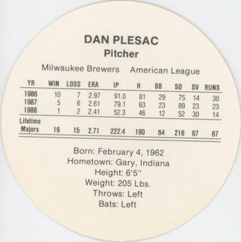 1989 Cadaco Discs - Back Variation #NNO Dan Plesac Back