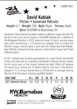 2017 Choice Atlantic League All-Stars #2 David Kubiak Back