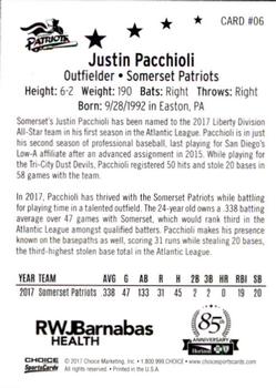 2017 Choice Atlantic League All-Stars #6 Justin Pacchioli Back