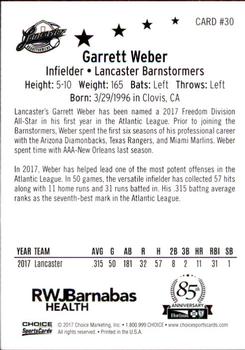 2017 Choice Atlantic League All-Stars #30 Garrett Weber Back