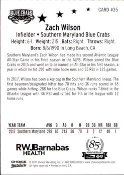 2017 Choice Atlantic League All-Stars #35 Zach Wilson Back