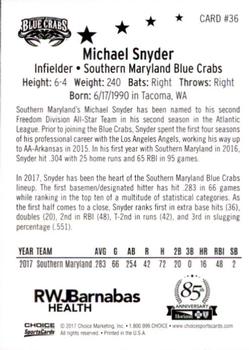 2017 Choice Atlantic League All-Stars #36 Michael Snyder Back