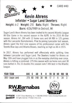 2017 Choice Atlantic League All-Stars #40 Kevin Ahrens Back