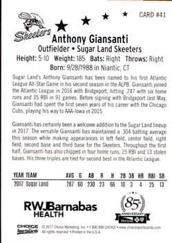 2017 Choice Atlantic League All-Stars #41 Anthony Giansanti Back