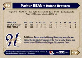2017 Grandstand Helena Brewers #1 Parker Bean Back