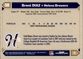 2017 Grandstand Helena Brewers #10 Brent Diaz Back