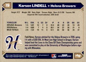2017 Grandstand Helena Brewers #21 Karsen Lindell Back