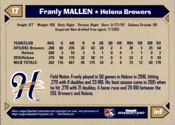 2017 Grandstand Helena Brewers #22 Franly Mallen Back