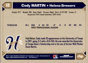 2017 Grandstand Helena Brewers #23 Cody Martin Back