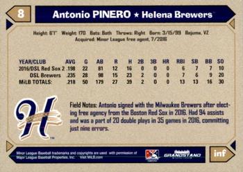 2017 Grandstand Helena Brewers #29 Antonio Pinero Back