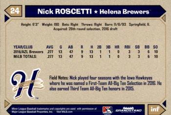 2017 Grandstand Helena Brewers #32 Nick Roscetti Back