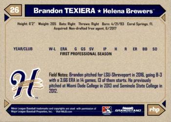 2017 Grandstand Helena Brewers #34 Brandon Texiera Back