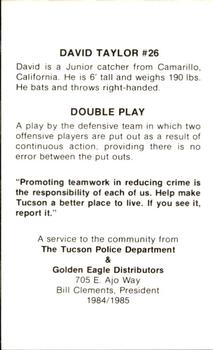 1985 Arizona Wildcats Police #NNO David Taylor Back