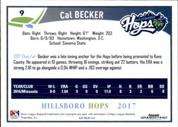 2017 Grandstand Hillsboro Hops #NNO Cal Becker Back