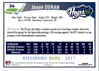 2017 Grandstand Hillsboro Hops #NNO Jhoan Duran Back