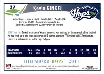 2017 Grandstand Hillsboro Hops #NNO Kevin Ginkel Back