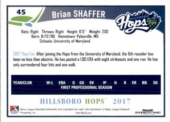 2017 Grandstand Hillsboro Hops #NNO Brian Shaffer Back