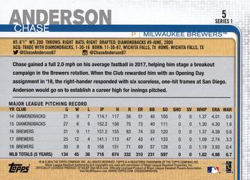 2019 Topps #5 Chase Anderson Back