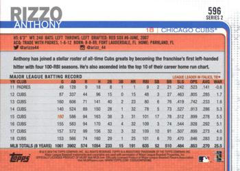 2019 Topps #596 Anthony Rizzo Back