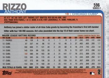 2019 Topps #596 Anthony Rizzo Back