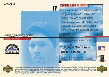 2001 Upper Deck - e-Card e|volve Autographs (Series One) #eS-TH Todd Helton Back