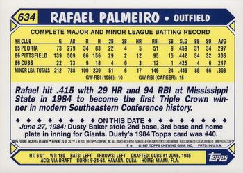 2001 Topps Archives Reserve - Future Rookie Reprints #20 Rafael Palmeiro Back