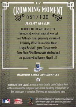 2005 Donruss Diamond Kings - Signature Materials Framed Red #112 Jeremy Affeldt Back